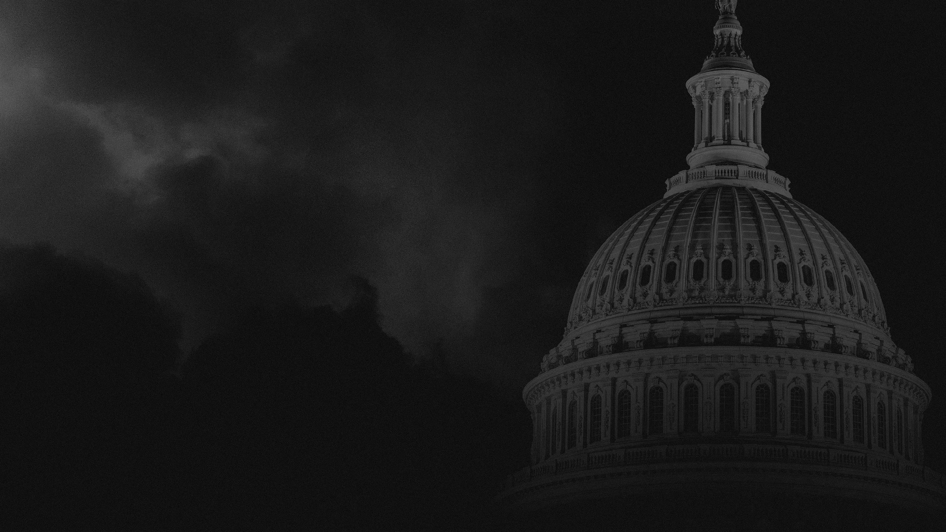 Black and white illustration of Congress and a suited figure